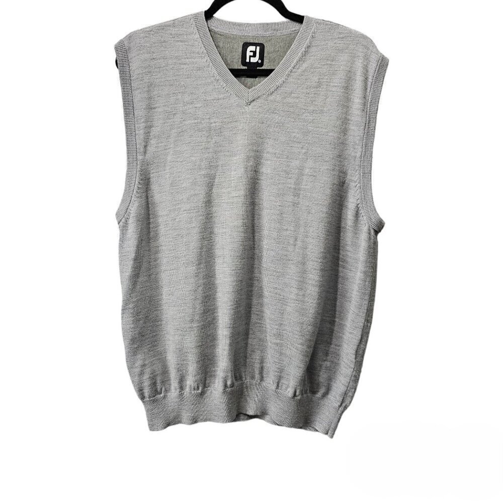 FootJoy V Neck Sleeveless Wool Knit Pull Over Gray Vest